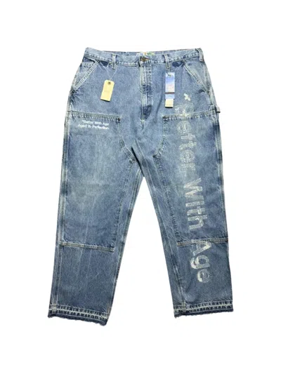 Better With Age Forgot Double Knee Hand-beaded Double-knee Jeans In Blue