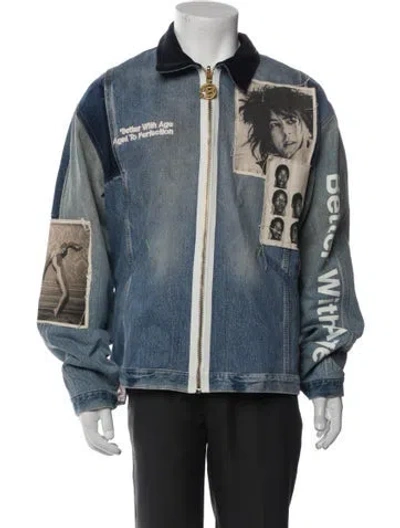 Pre-owned Better With Age Graphic Print Denim Jacket In Blue