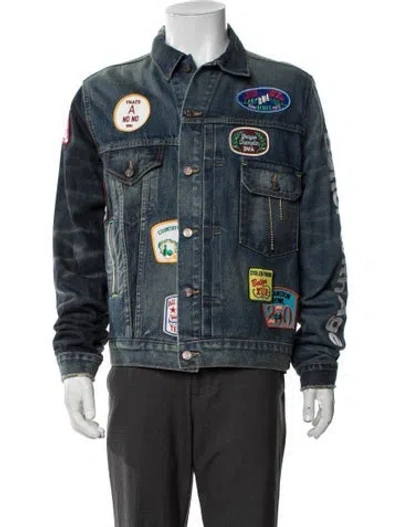 Pre-owned Better With Age Graphic Print Denim Jacket W/ Tags In Blue
