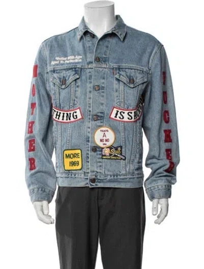 Pre-owned Better With Age Graphic Print Denim Jacket W/ Tags In Blue