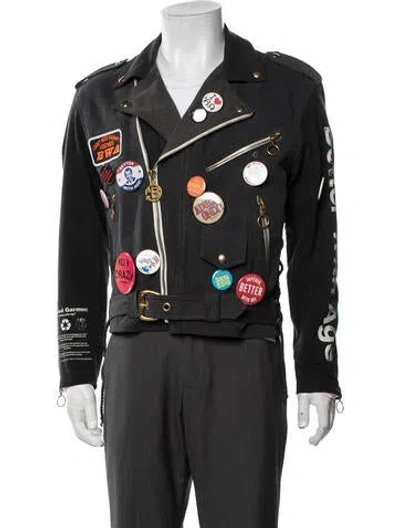 Pre-owned Better With Age Graphic Print Moto Jacket W/ Tags In Grey