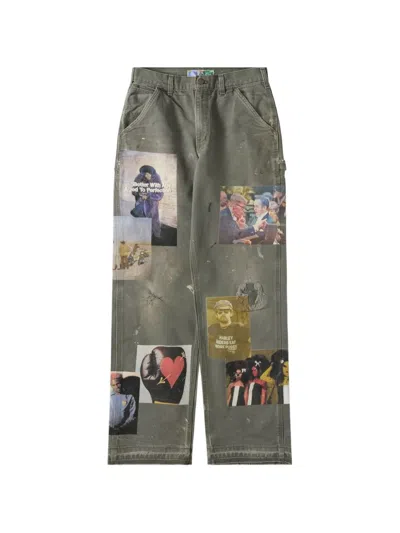 Better With Age Graphic-patchwork Straight-leg Trousers In Green