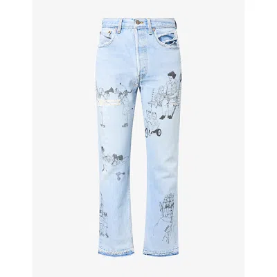 Better With Age Mens  Gene Drawing-graphic Denim Jeans In Blue