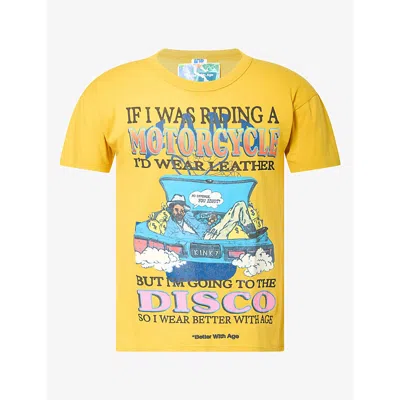 Better With Age Mens Multi Donna Vintage Graphic Jersey T-shirt In Yellow