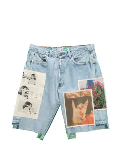 Better With Age Mitzvah Triple-wide Patchwork Shorts In Blue