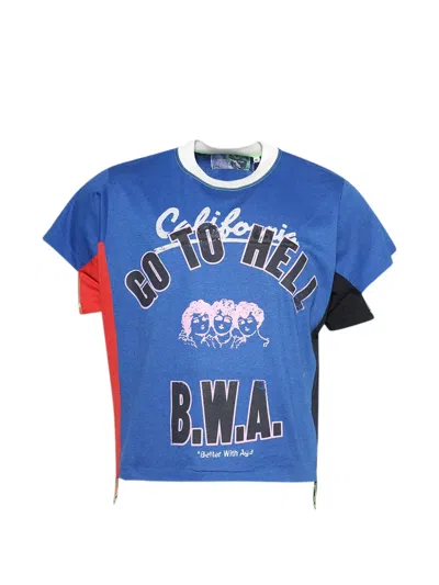 Better With Age Panelled Print T-shirt In Blue