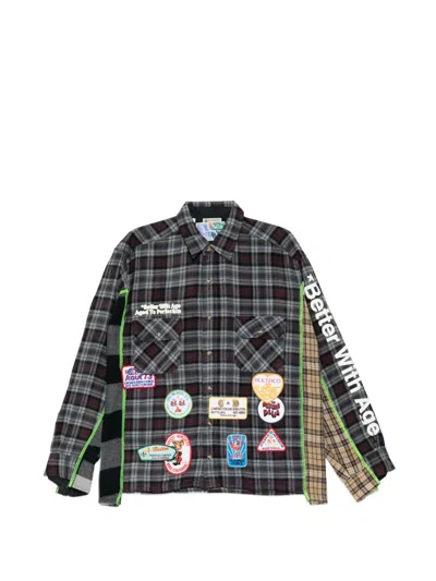 Better With Age Patch-detail Checked Shirt In Gray