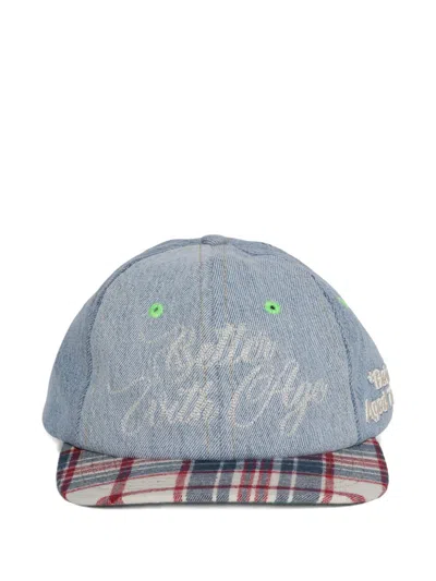 Better With Age Plaid Brim Embroidered Hat In Gray