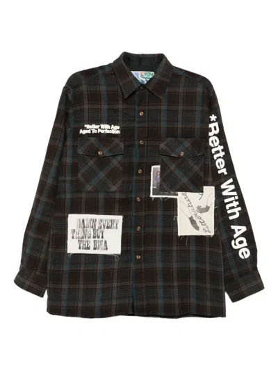 Better With Age Plaid Patchwork Shirt In Brown