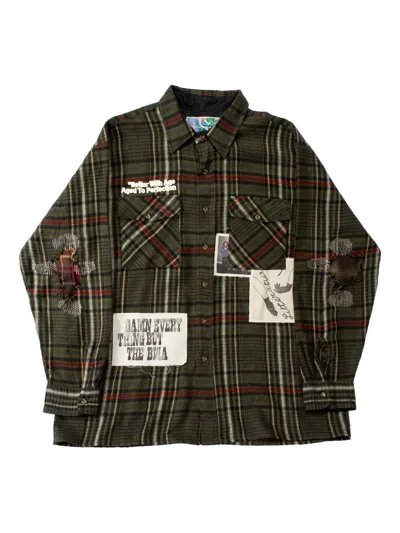 Better With Age Plaid-pattern Patched Shirt In Green