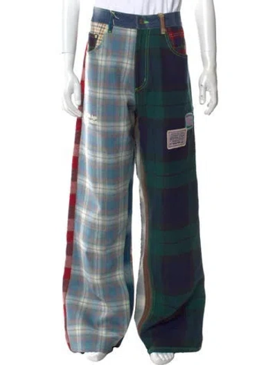 Pre-owned Better With Age Plaid Print Pants In Green