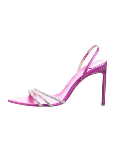 Pre-owned Bettina Vermillon Leather Crystal Embellishments Sandals In Purple