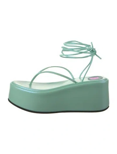 Pre-owned Bettina Vermillon Leather Flip Flops In Green