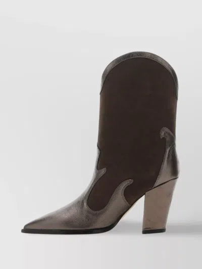 Bettina Vermillon Western Cutout Ankle Boots In Brown