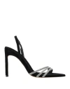 Bettina Vermillon Woman Sandals Black Size 7.5 Textile Fibers, Leather