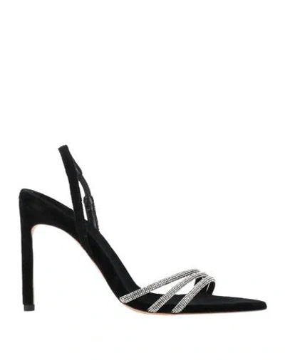Bettina Vermillon Woman Sandals Black Size 7.5 Textile Fibers, Leather