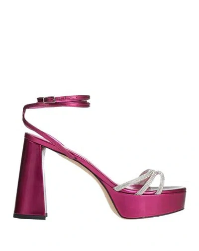 Bettina Vermillon Woman Sandals Fuchsia Size 10 Leather, Textile Fibers In Pink