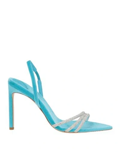 Bettina Vermillon Woman Sandals Turquoise Size 6 Textile Fibers, Leather In Blue