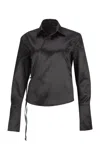 Bettter Astor Wrap-front Satin Shirt In Navy