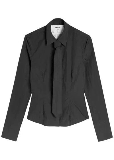 Bettter Cascade Cotton Poplin Shirt And Tie Set In Gray