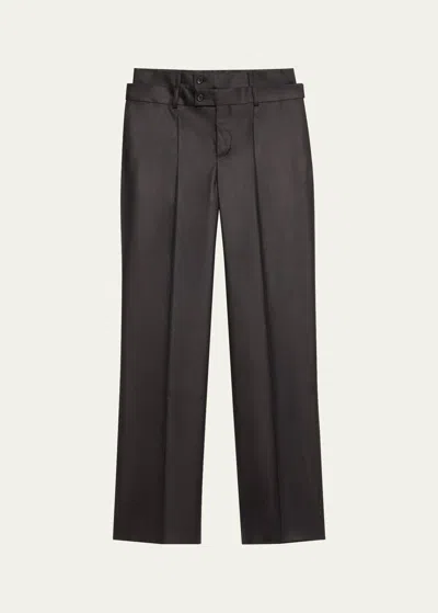 Bettter Double Waistband Straight Leg Wool Trousers In Black