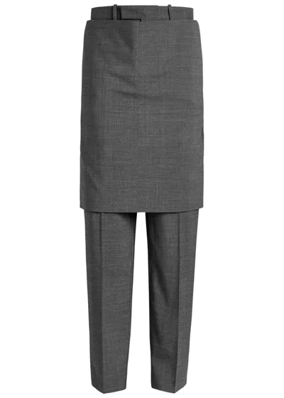 Bettter Hybrid Skirt-effect Wool-blend Trousers In Gray