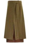 Bettter Layered Wrap-effect Wool Midi Skirt In Khaki