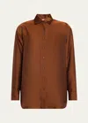 Bettter Lined Loose Button Down Blouse In Bronze