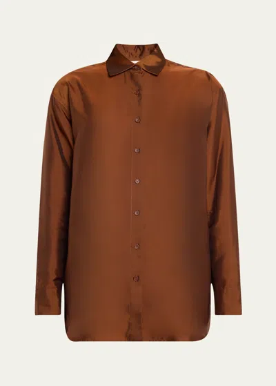 Bettter Lined Loose Button Down Blouse In Bronze