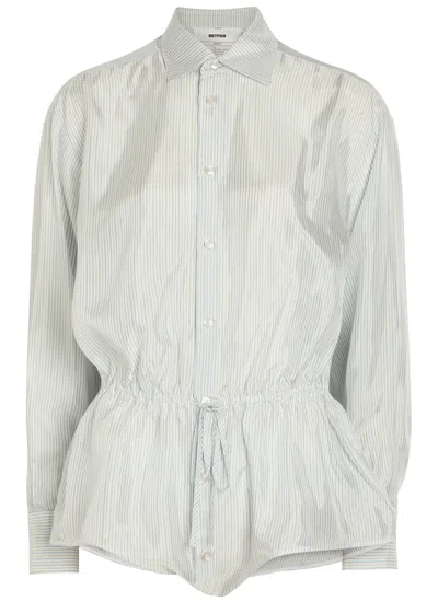 Bettter Lining Shirt Striped Satin Bodysuit In Multi
