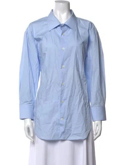 Pre-owned Bettter Long Sleeve Button-up Top In Blue