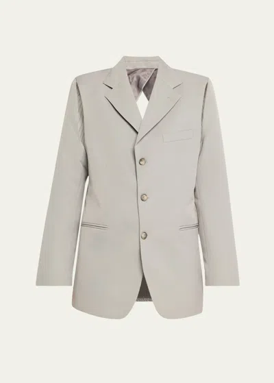 Bettter Open Back Wool Blazer In Grey