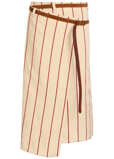 Bettter Pareo Striped Linen Midi Wrap Skirt In Neutral