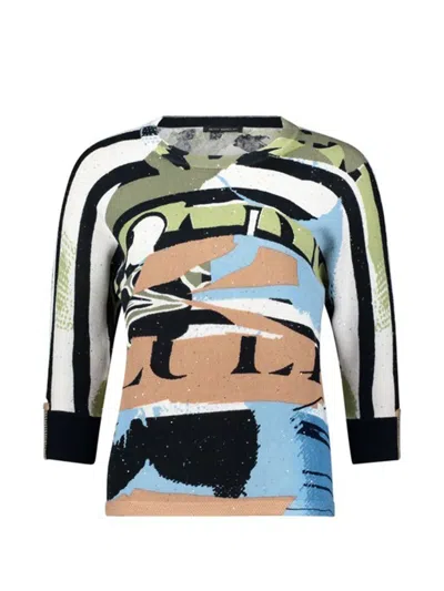 Betty Barclay Abstract-print Three-quarter Sleeve Sweater In Multi