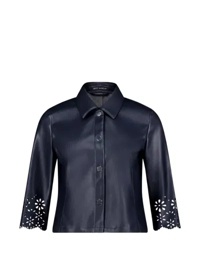 Betty Barclay Classic-collar Perforated-detail Jacket In Blue