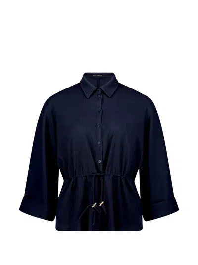 Betty Barclay Drawstring-waist Short-sleeved Blouse In Blue