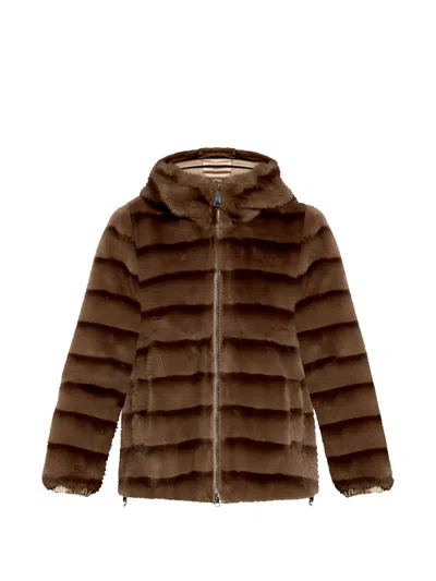 Betty Barclay Faux-fur Hooded Jacket In Brown