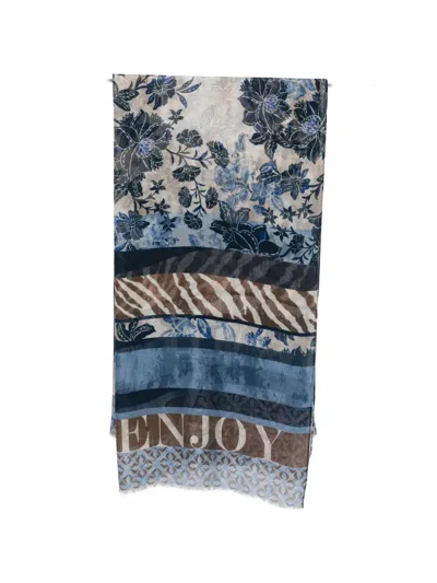 Betty Barclay Floral Animal-print Scarf In Blue