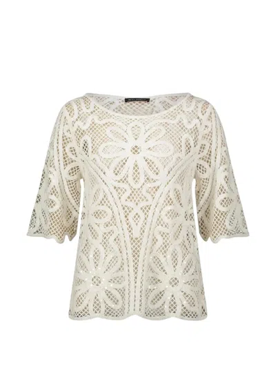 Betty Barclay Floral-crochet Scalloped-hem Top In Gray