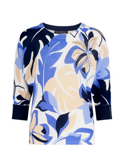 Betty Barclay Floral-print Rhinestone-embellished Sweater In Blue