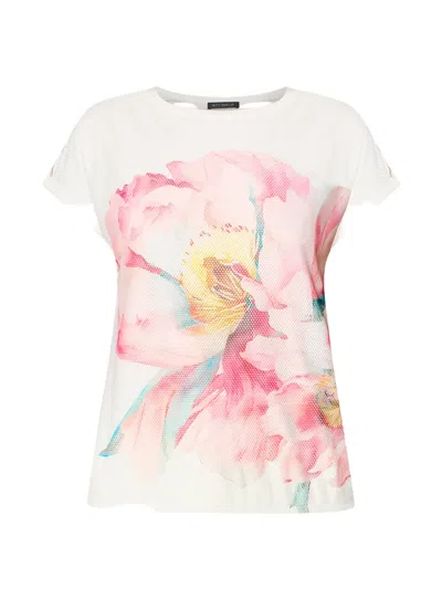 Betty Barclay Floral-print Striped T-shirt In White