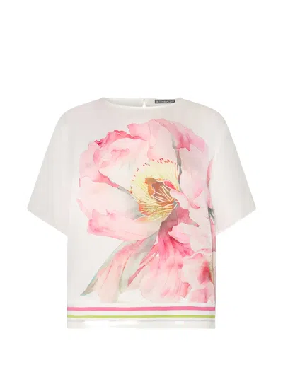Betty Barclay Floral-print Striped-hem T-shirt In White