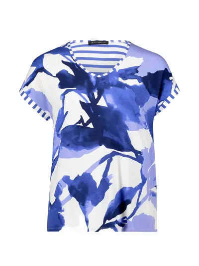Betty Barclay Floral-print Striped-trim Top In Multi