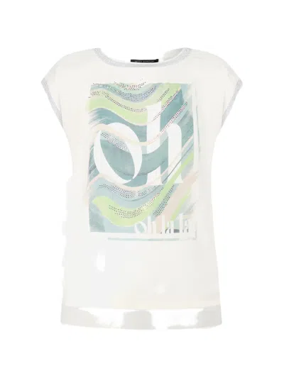 Betty Barclay Graphic-print Rhinestone-embellished Top In White