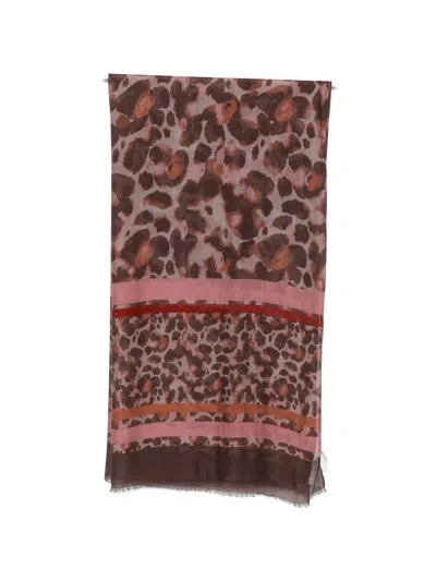 Betty Barclay Leopard-print Striped Scarf In Metallic