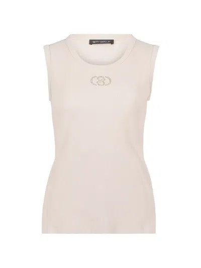 Betty Barclay Rhinestone-embellished Ribbed Top In Neutral