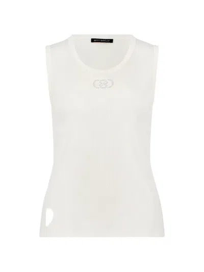 Betty Barclay Rhinestone-embellished Ribbed Top In White