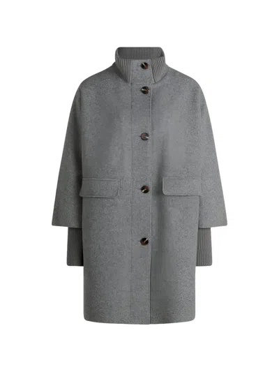 Betty Barclay Ribbed-knit Trim Button-up Coat In Gray