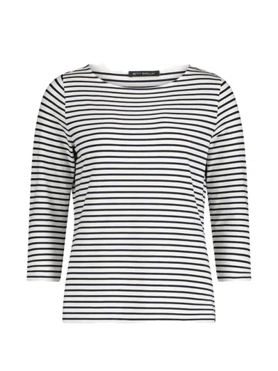 Betty Barclay Striped Three-quarter-sleeve Top In Gray