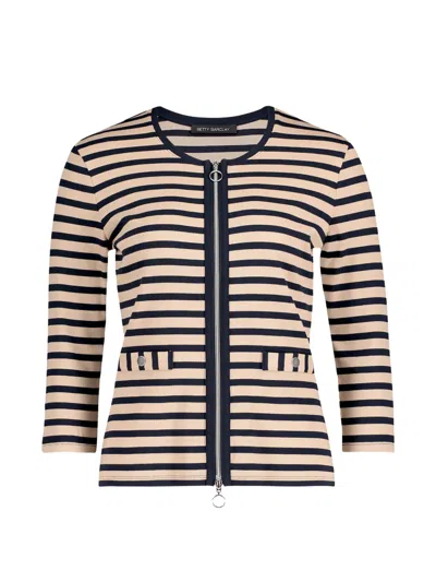 Betty Barclay Striped Zip-up Sweater In Neutral